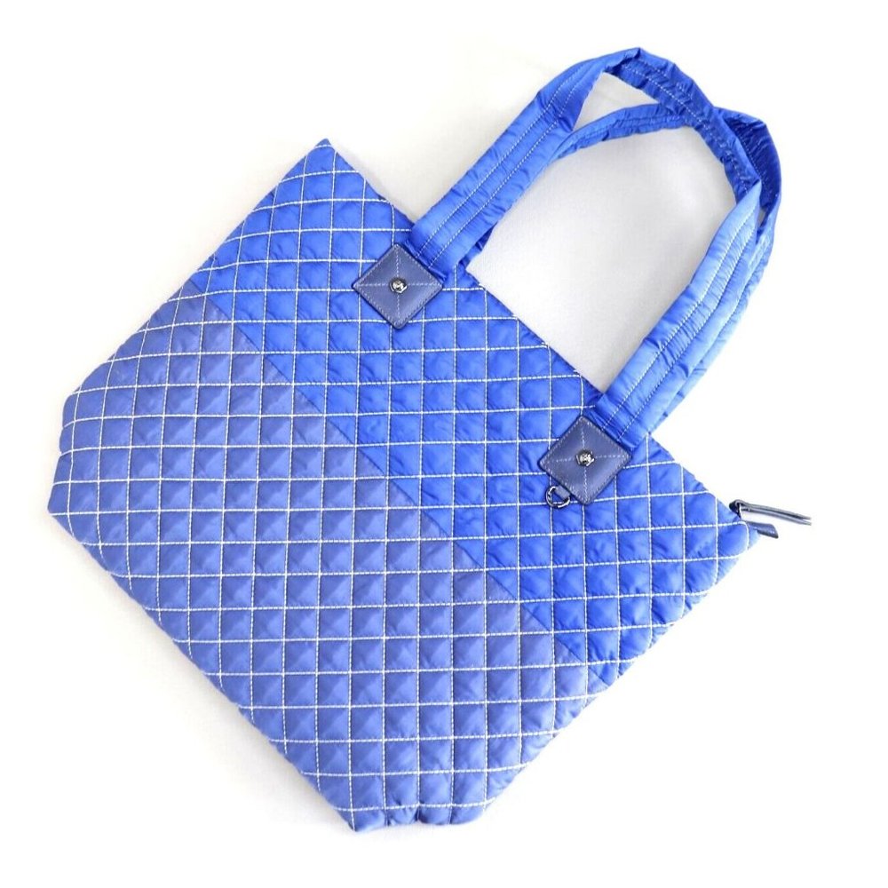 S.E.F. New York Handbag Large Blue 2 Tone Quilted Tote Shoulder Canvas Lining